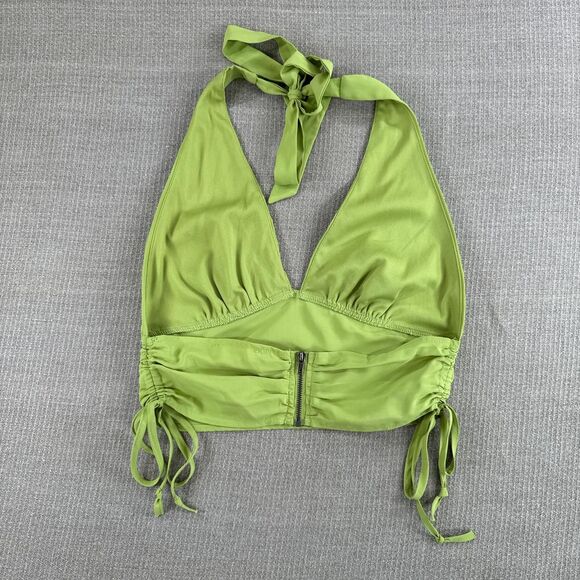 Green Y2K Cropped Halter Top Rave Going Out Party Top Festival Shirt LA Hearts S - Picture 3 of 5